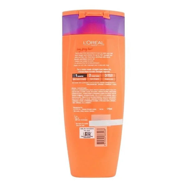 L'Oreal Paris Elvive Dream Long Straight 72Hrs Straightening Keratin Shampoo, Long Frizzy Hair, 175ml