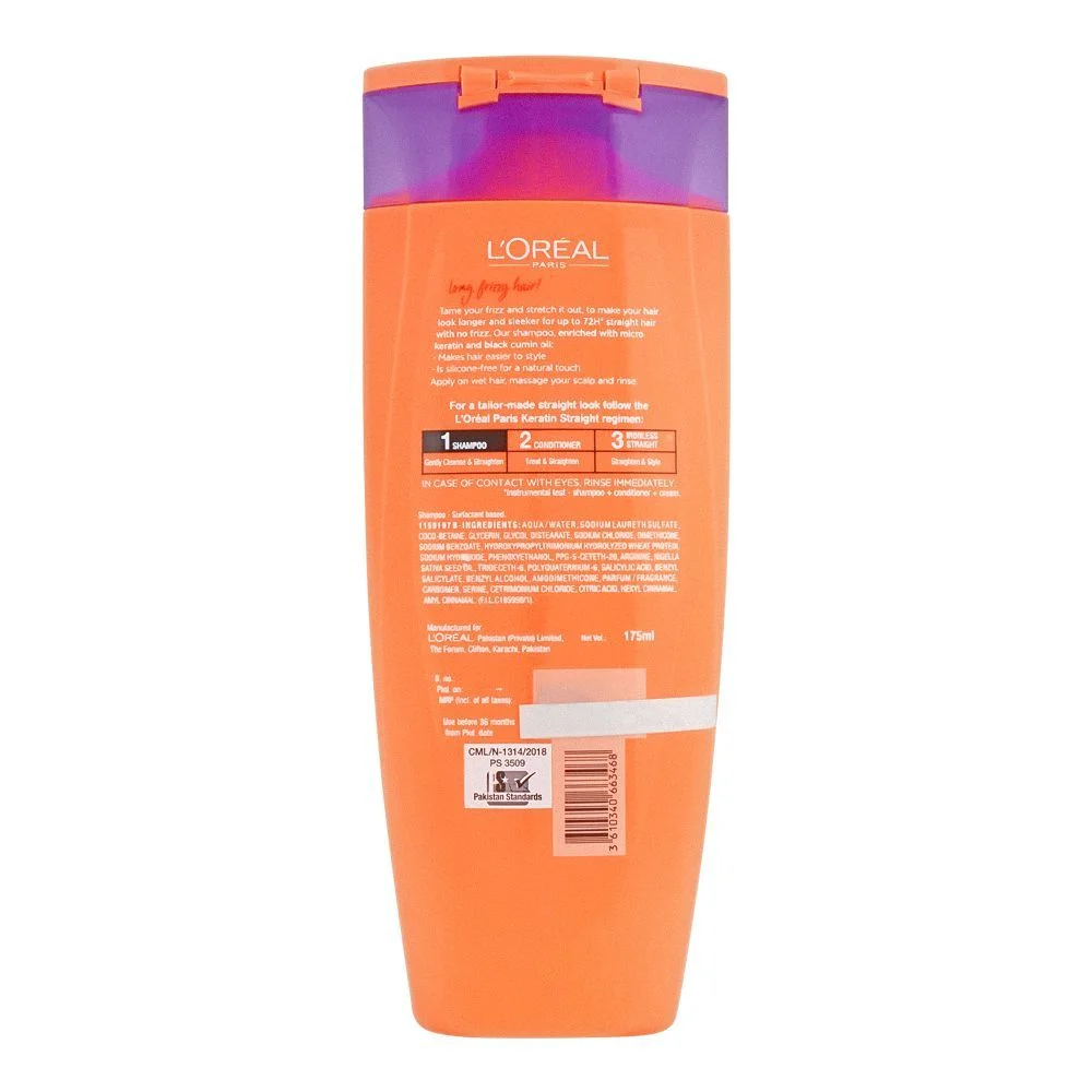 L'Oreal Paris Elvive Dream Long Straight 72Hrs Straightening Keratin Shampoo, Long Frizzy Hair, 175Ml