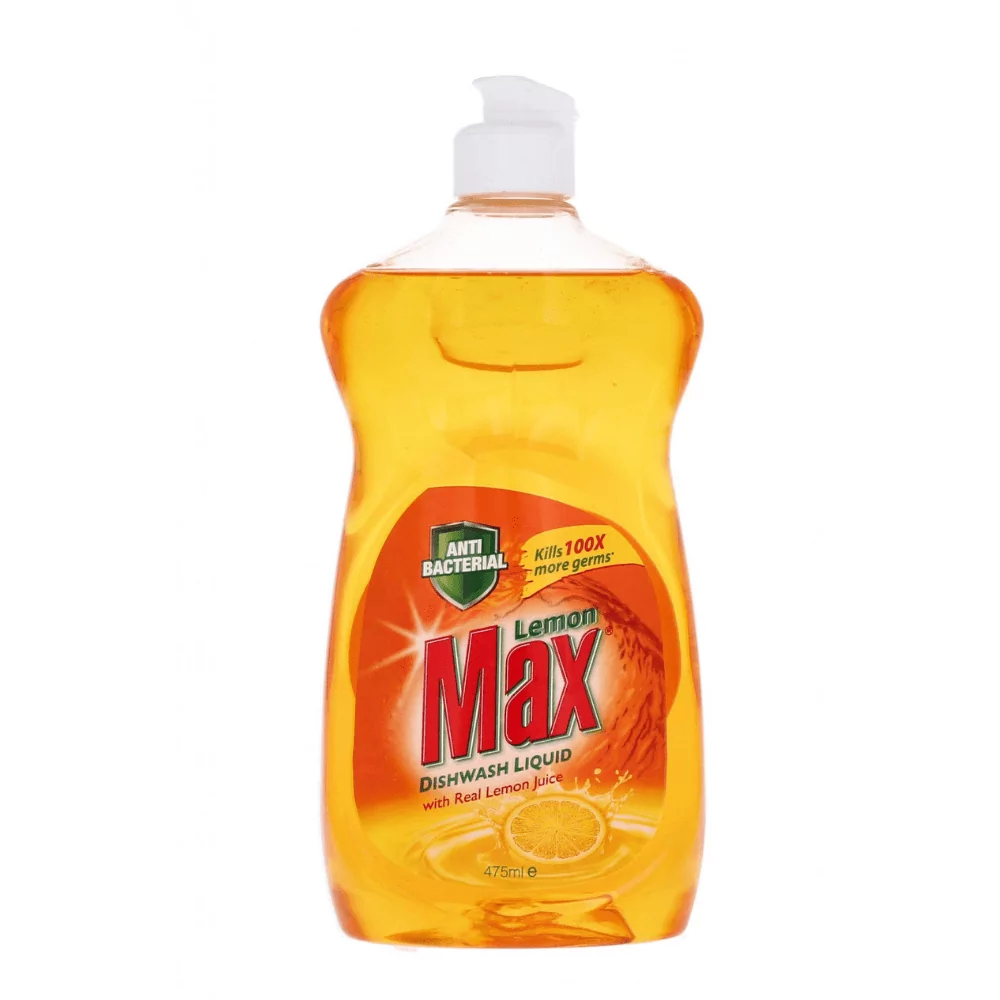 Lemon Max Dishwash Liquid Anti Bacterial, With Real Lemon Juice, 475Ml