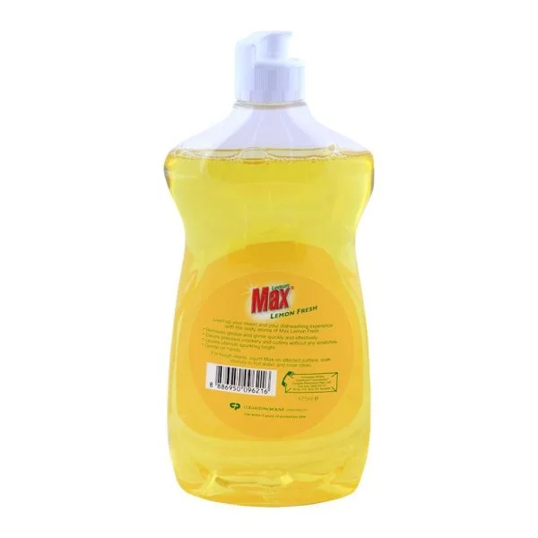 Lemon Max Dishwash Liquid Bottle, With Lemon Juice, 475ml