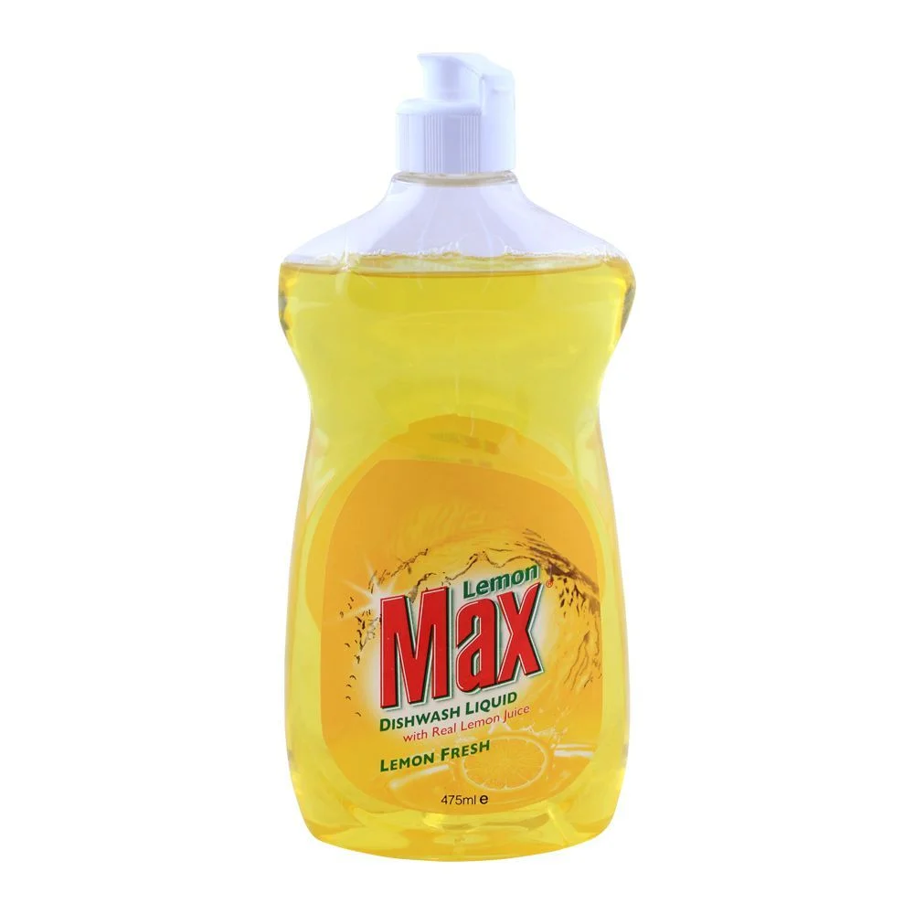 Lemon Max Dishwash Liquid Bottle, With Lemon Juice, 475Ml