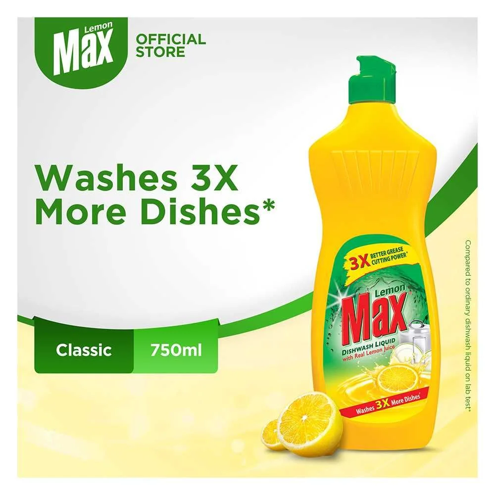 Lemon Max Dishwasher Liquid, With Lemon Juice, 750Ml