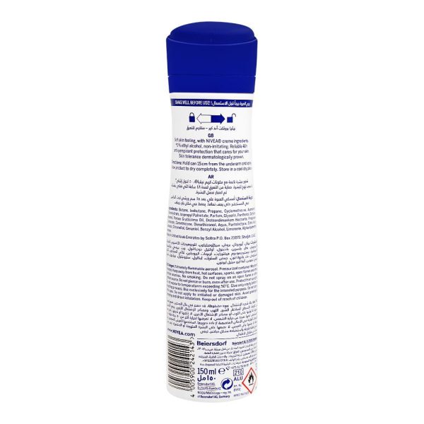 Nivea 48H 0% Alcohol Deodorant Spray, Quick Dry, 150ml