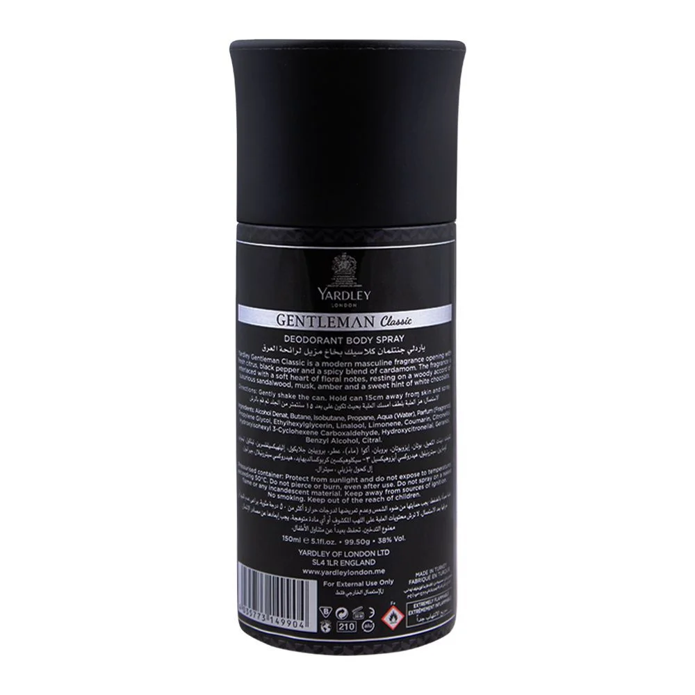 Yardley Gentleman Classic Deodorant Body Spray, 150Ml