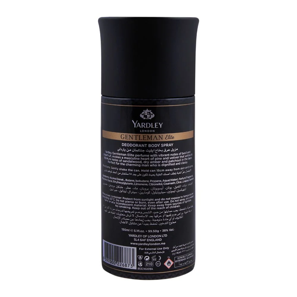 Yardley Gentleman Elite Deodorant Body Spray, 150Ml