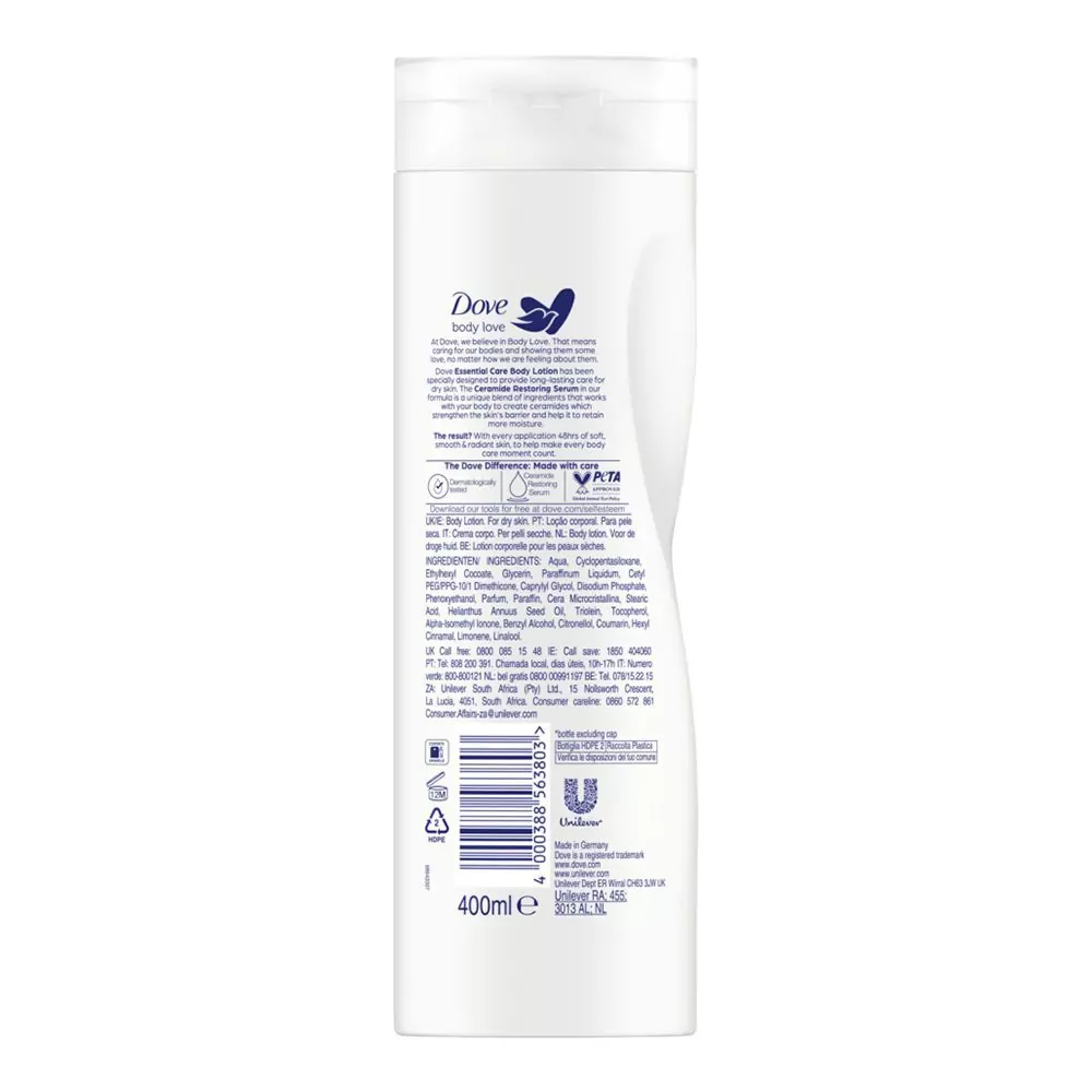 Dove Body Love Essential Care Body Lotion, With Ceramide Restoring Serum, 400Ml