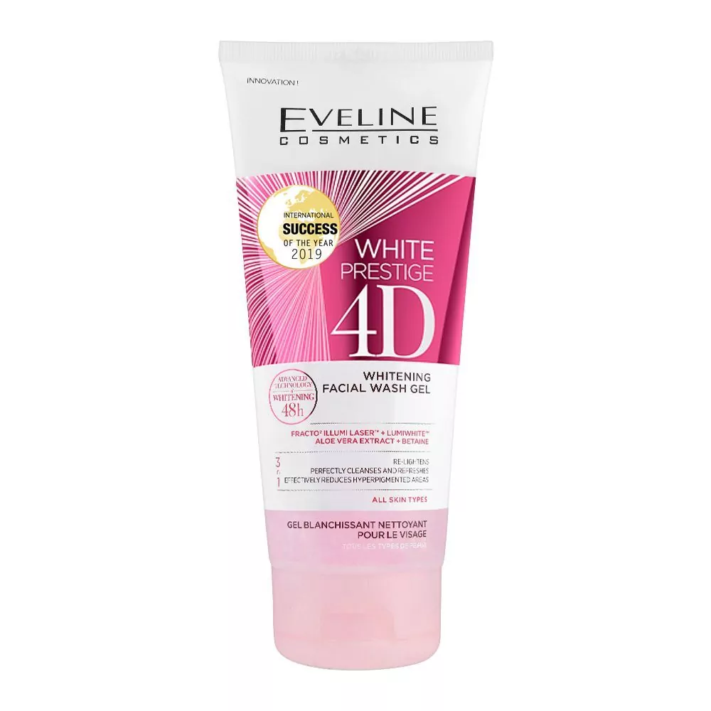 Eveline 48H White Prestige 4D 3-In-1 Whitening Facial Wash Gel, 200Ml