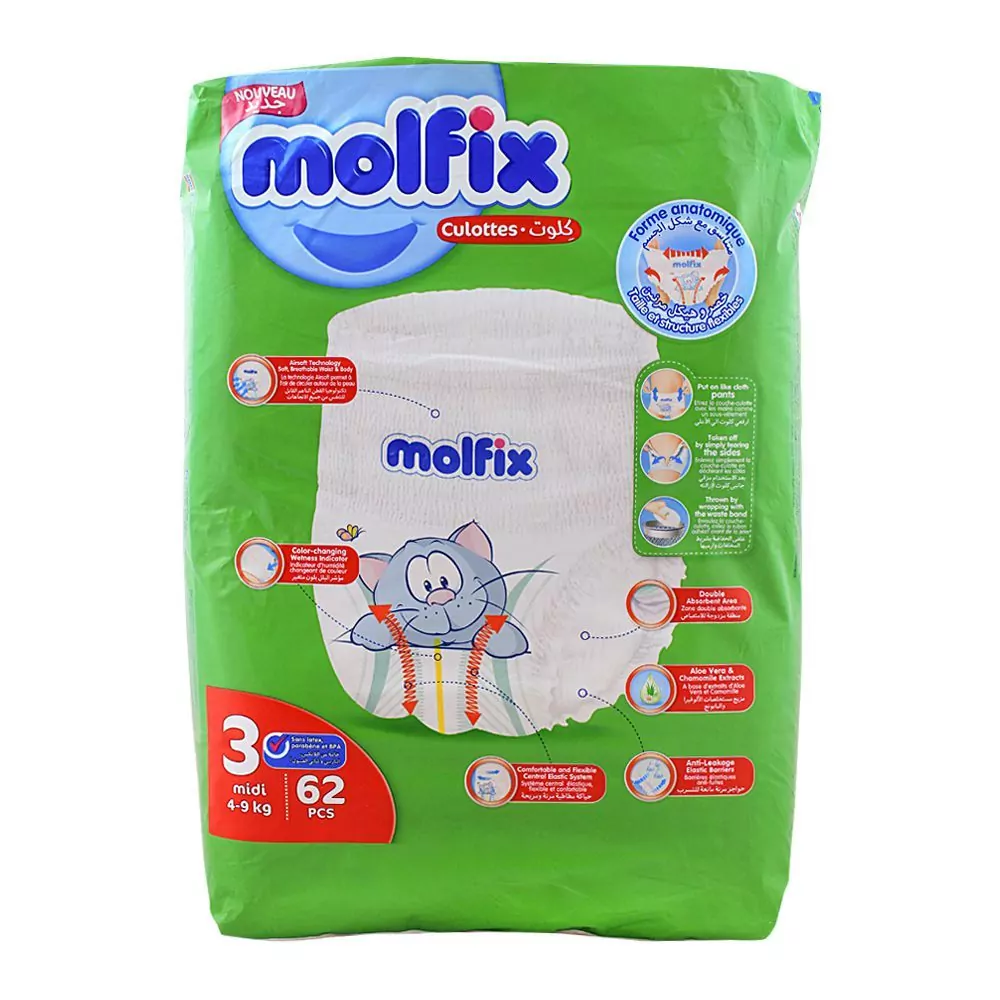 Molfix Baby Diaper Pants Midi Size 3, 62pcs (4-9kg) - Secure Fit - Catch N  Pack