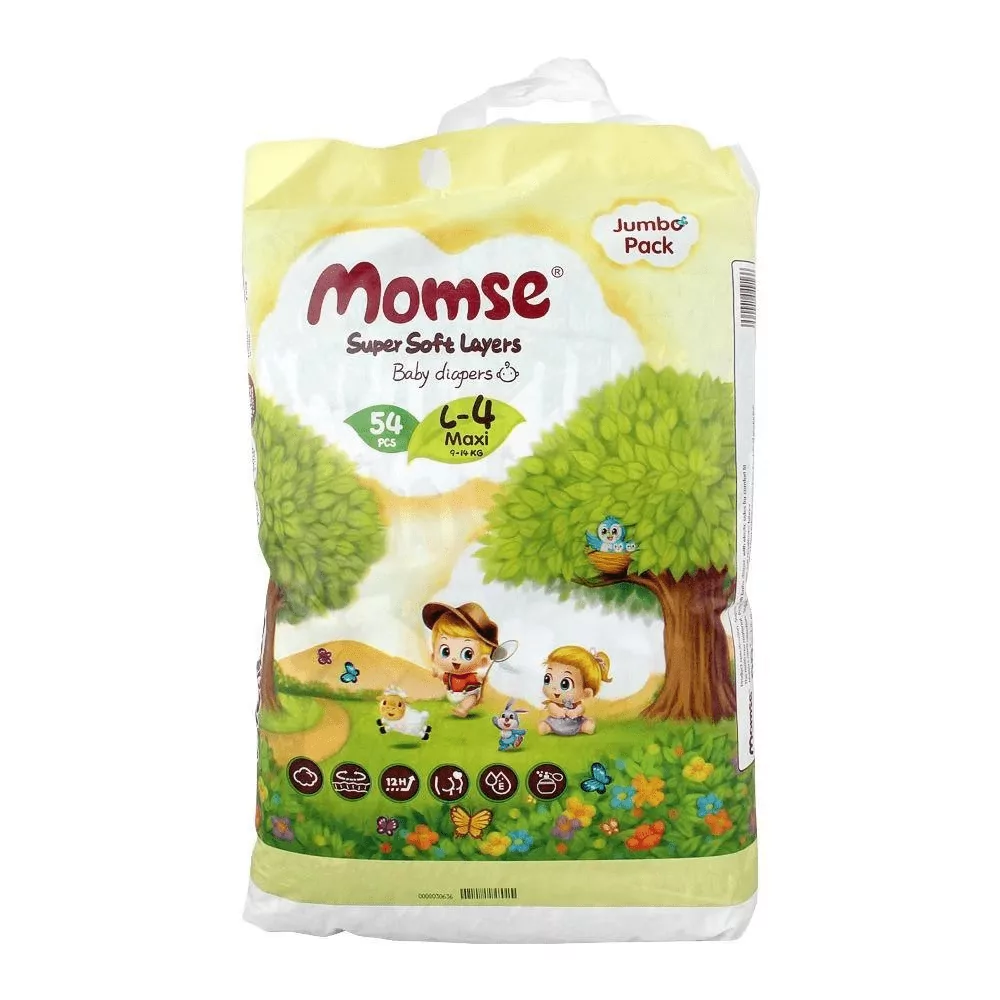 Momse Baby Diapers L-4 Maxi, 9-14 Kg, 54-Pack