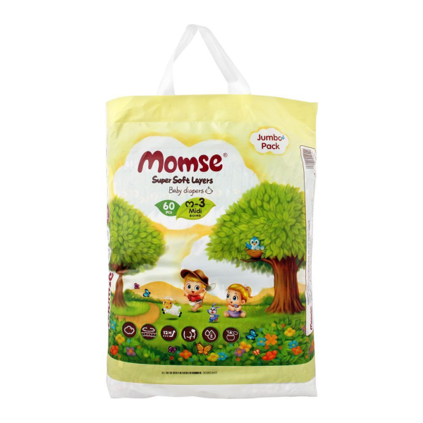 Momse Baby Diapers M-3 Midi, 6-11 KG, 60-Pack