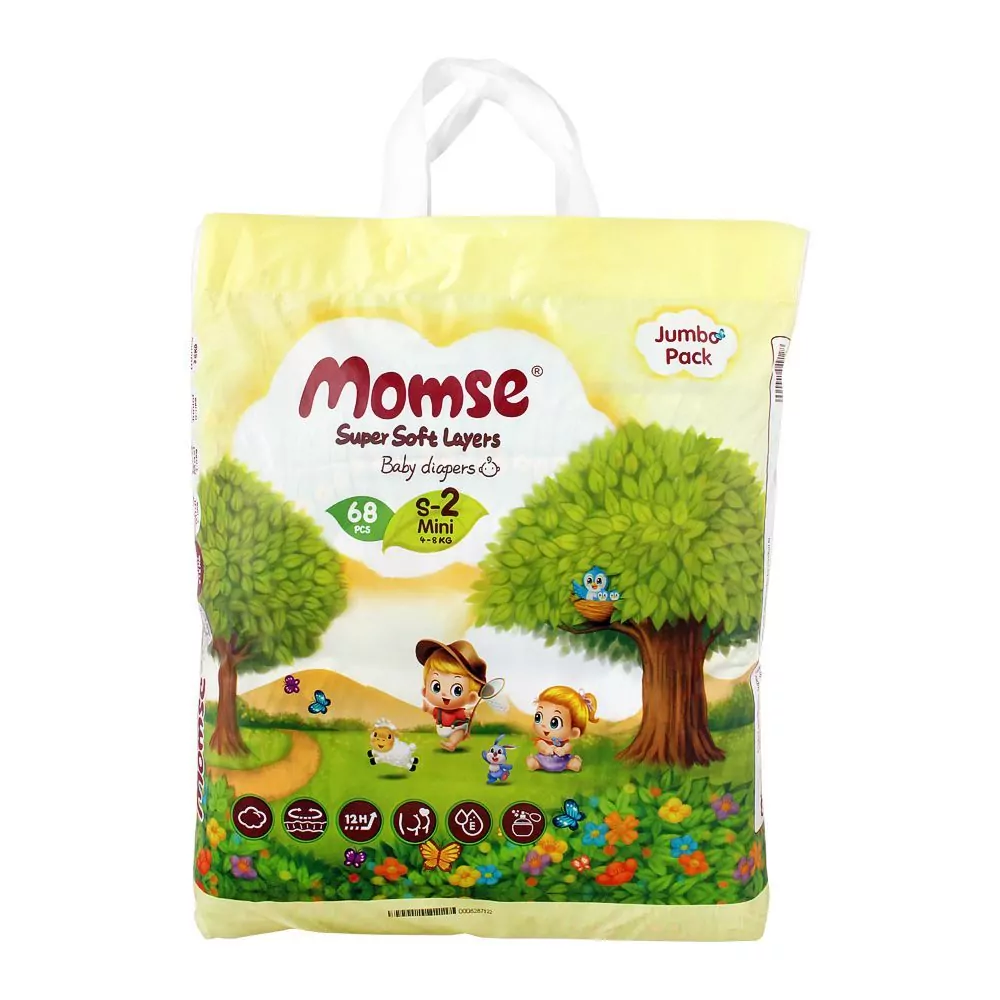 Momse Baby Diapers S-2 Mni, 4-8 Kg, 68-Pack