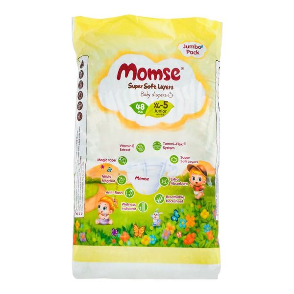 Momse Baby Diapers XL-5 Junior, 12-17 KG, 48-Pack
