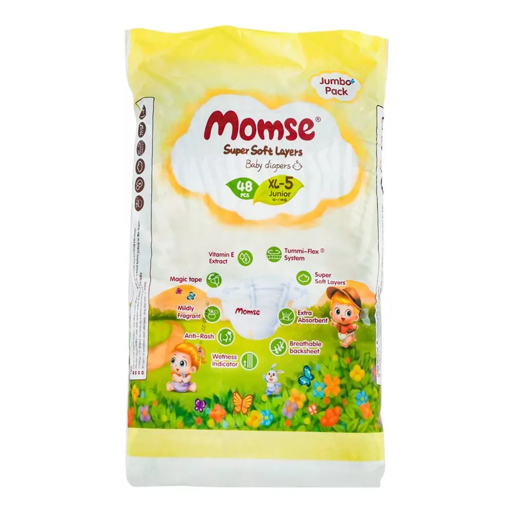 Momse Baby Diapers Xl-5 Junior, 12-17 Kg, 48-Pack