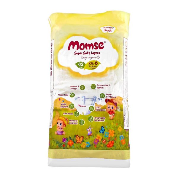 Momse Baby Diapers XXL-6 Trainee, 15+ KG, 42-Pack