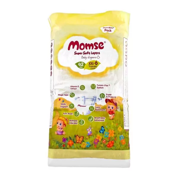 Momse Baby Diapers XXL-6 Trainee, 15+ KG, 42-Pack