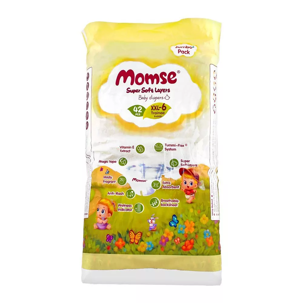 Momse Baby Diapers Xxl-6 Trainee, 15+ Kg, 42-Pack