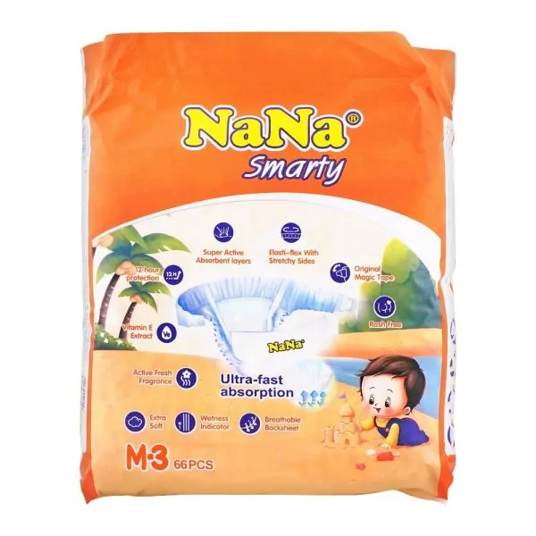 Nana Smarty Baby Diapers Medium, No. 3, 6-11kg, 66-Pack