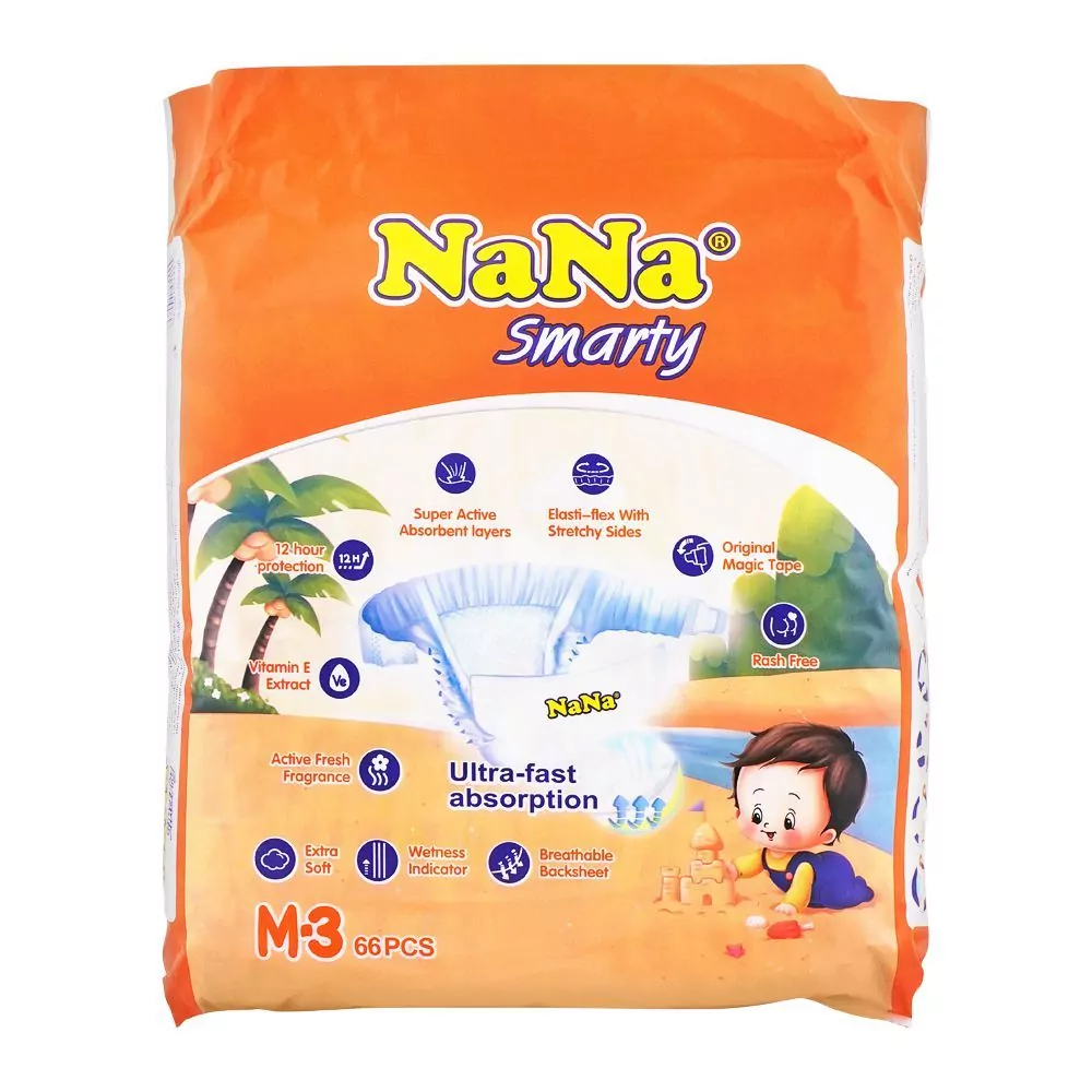 Nana Smarty Baby Diapers Medium, No. 3, 6-11Kg, 66-Pack