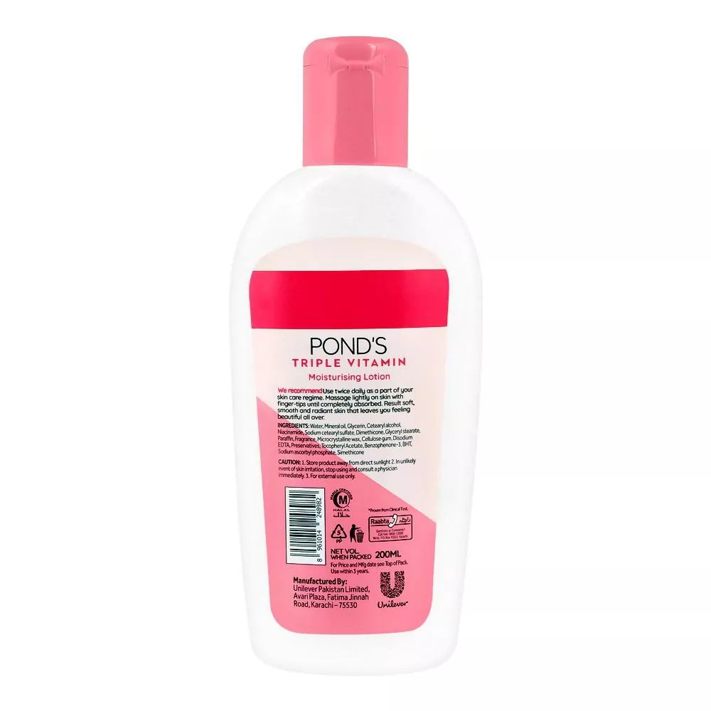 Pond'S Triple Vitamin Moisturizing Lotion, Silky Smooth Skin 200Ml