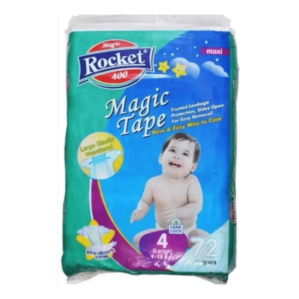 Rocket Magic Tape Diaper Jumbo Pack Size 4 Large 72Pc