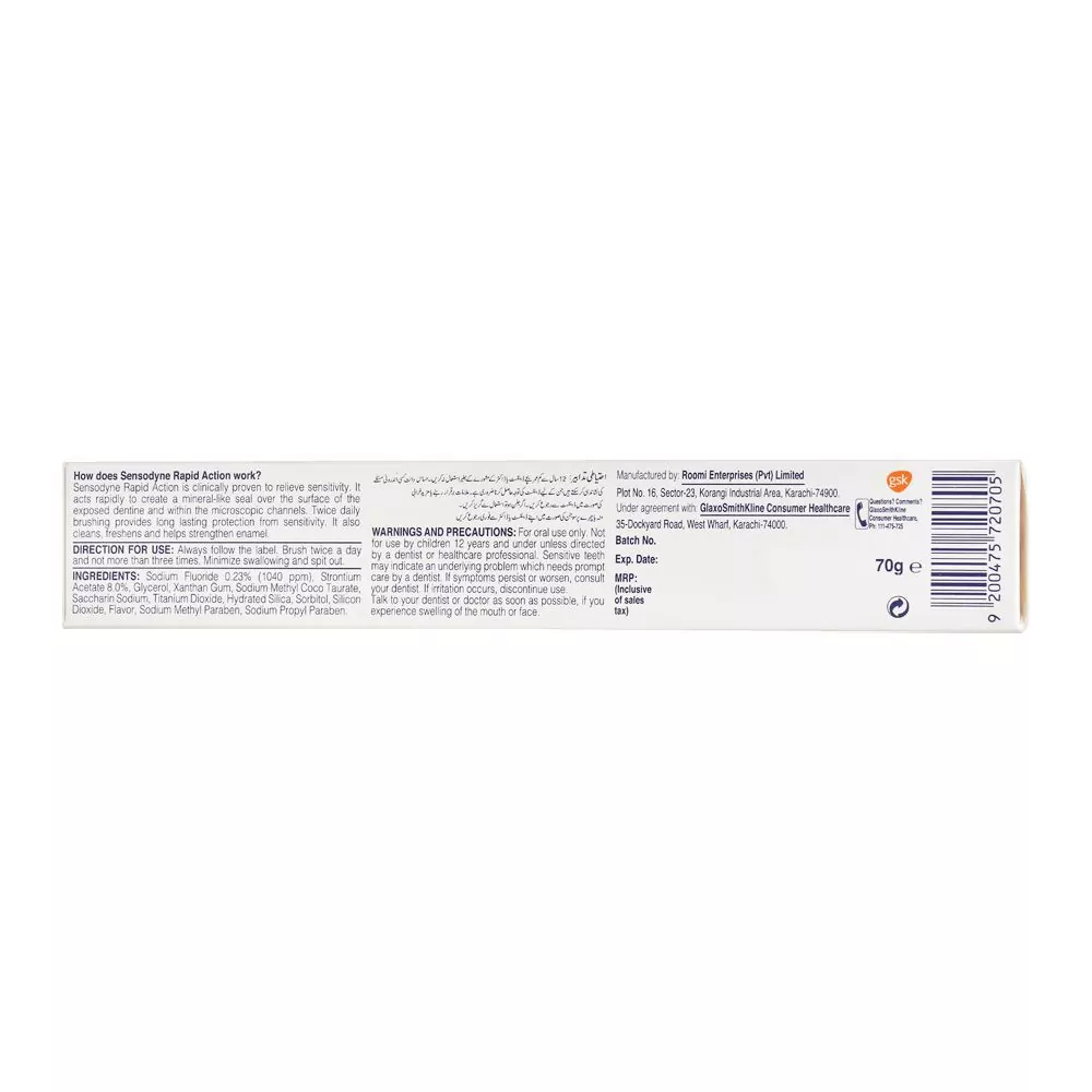 Sensodyne Toothpaste Rapid Action Long Lasting Protection,70G