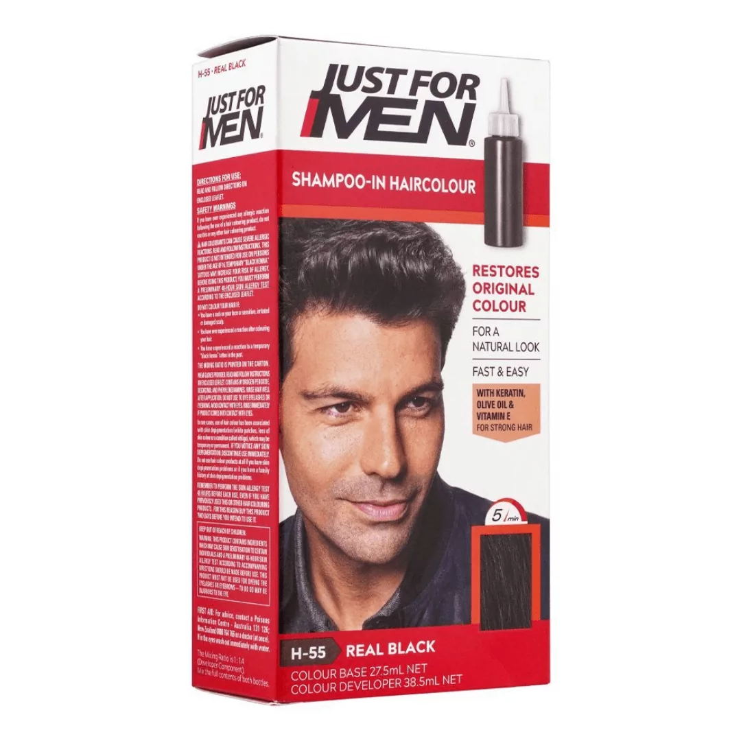 Just For Men Shampoo-In Hair Colour, H-55 Real Black: Transform Your Look!