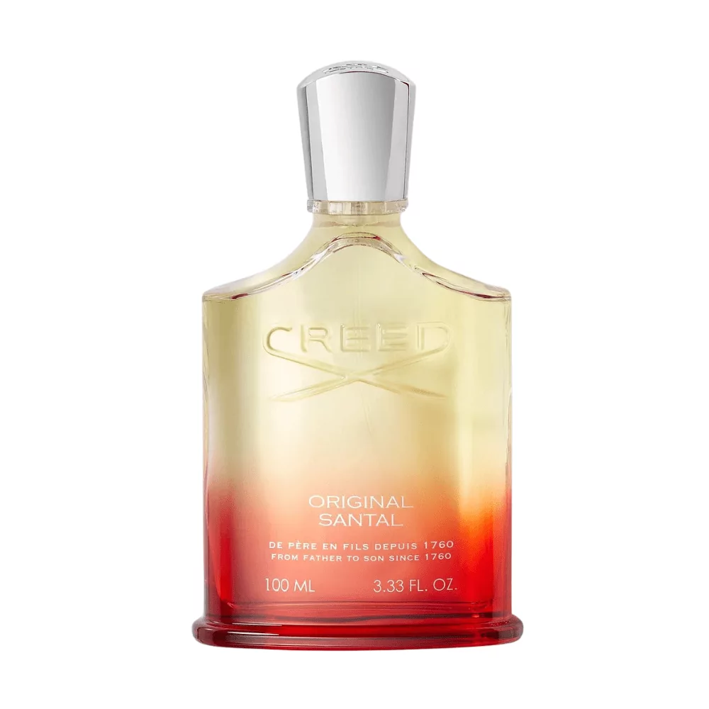 Creed Original Santal 100Ml Eau De Parfum Bottle Featuring A Luxurious Blend Of Sandalwood, Spices, And Sweet Vanilla Notes.