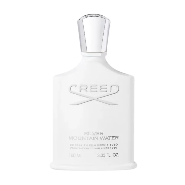 Creed Silver Mountain Water 100ml Eau de Parfum bottle featuring a refreshing blend of citrus, green tea, musk, and sandalwood notes.