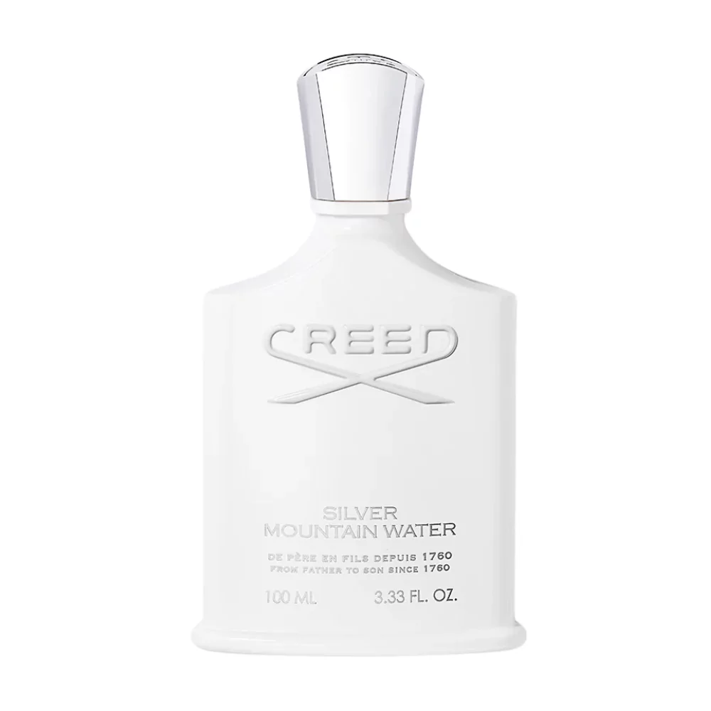 Creed Silver Mountain Water 100Ml Eau De Parfum Bottle Featuring A Refreshing Blend Of Citrus, Green Tea, Musk, And Sandalwood Notes.