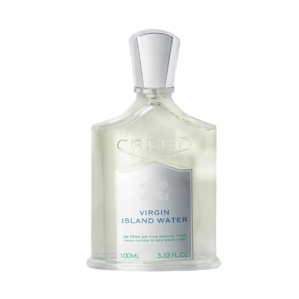 Creed Virgin Island Water 100ml Eau de Parfum bottle with fresh notes of lime, coconut, white florals, and creamy tonka bean.