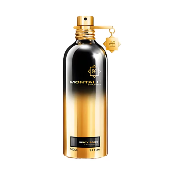 Montale Spicy Aoud 100ml Eau de Parfum bottle featuring a luxurious blend of saffron, orange, oud, and woody musk for a bold scent.