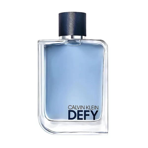 Calvin Klein Defy EDT 100ml bottle for men featuring a fresh blend of lavender, vetiver, and amber.