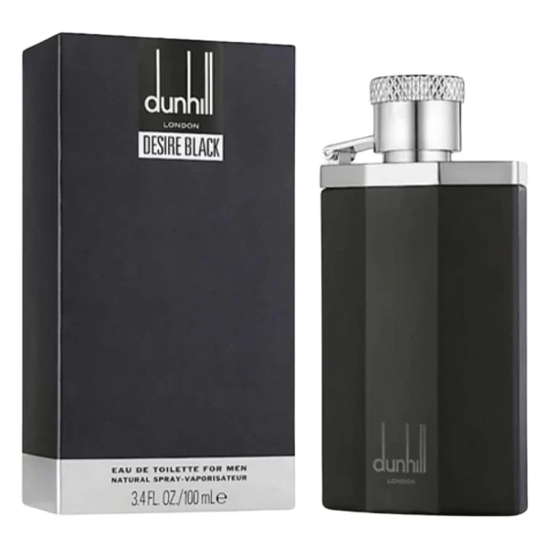 Dunhill Desire Black EDT 100ml bottle for men featuring a rich blend of black pepper, saffron, and vetiver.