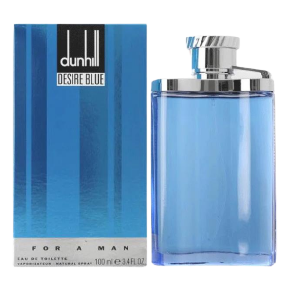 Dunhill Desire Blue EDT 100ml bottle for men featuring a fresh and aquatic fragrance with sea notes and amber.