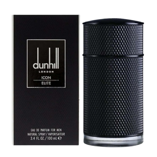 Dunhill Icon Elite EDP 100ml bottle for men featuring a rich blend of cardamom, vetiver, and ebony wood.