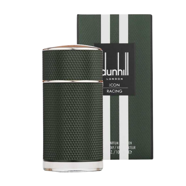 Dunhill Icon Racing EDP 100ml bottle for men featuring a fresh blend of grapefruit, lavender, and vetiver.