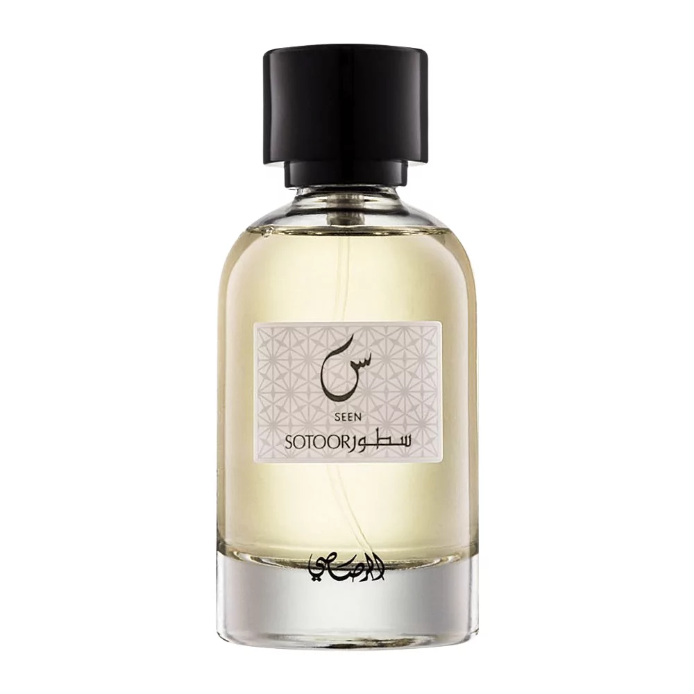 Rasasi Sotoor Seen Edp 100Ml Bottle For Men And Women Featuring A Fresh Blend Of Pear, Rose, And Musk.