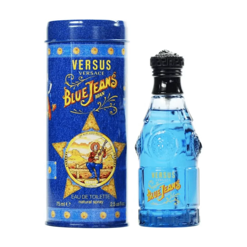 Versace Blue Jeans Edt 75Ml Bottle For Men Featuring A Fresh And Aromatic Fragrance With Citrus And Vanilla Notes.