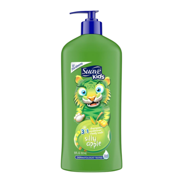 Suave Silly Apple 3-in-1 Shampoo, Conditioner, and Body Wash for Kids - gentle, fruity, and fun bath solution