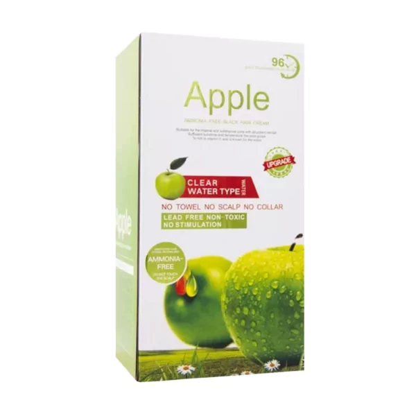 Apple Hair Color 96 Natural Black Cream 0.5L in green and white packaging, showcasing its ammonia-free, semi-permanent formula for men and women.