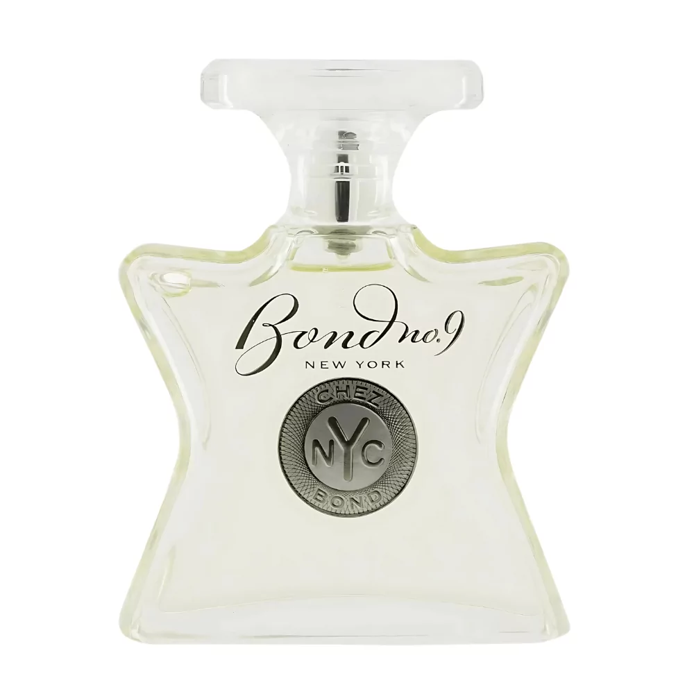 Bond No. 9 Chez Bond Edp For Men 100Ml Bottle With A Fresh, Green Background, Showcasing Green And Citrus Notes.