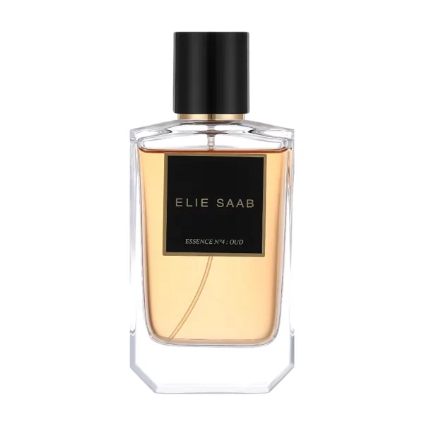 Elie Saab Essence No. 4 Oud EDP Unisex 100ml bottle with a rich, elegant background, highlighting oud and amber notes.