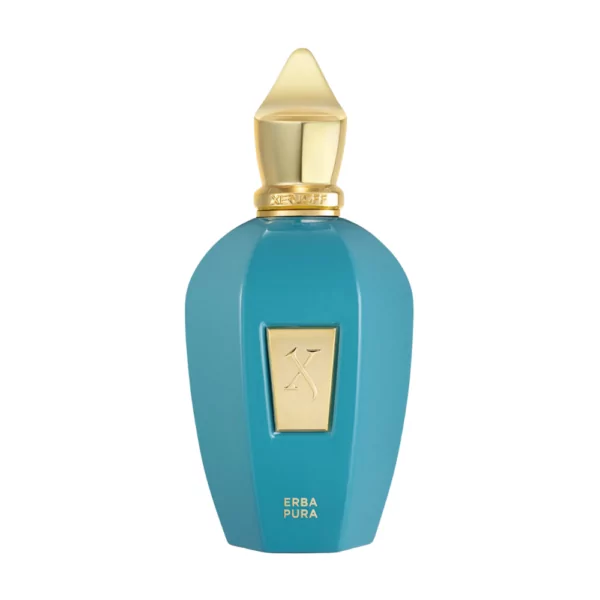 Xerjoff Erba Pura EDP 100ml bottle with a bright, fruity background, highlighting citrus and musk notes.