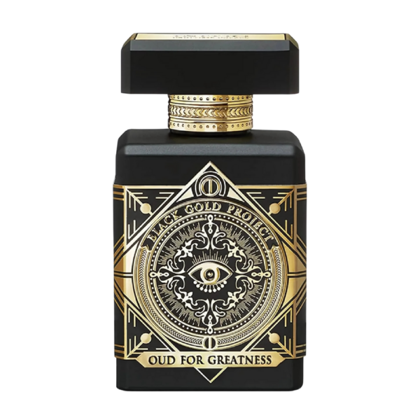 Initio Oud for Greatness EDP 90ml bottle against a rich, luxurious background, highlighting oud and lavender notes.