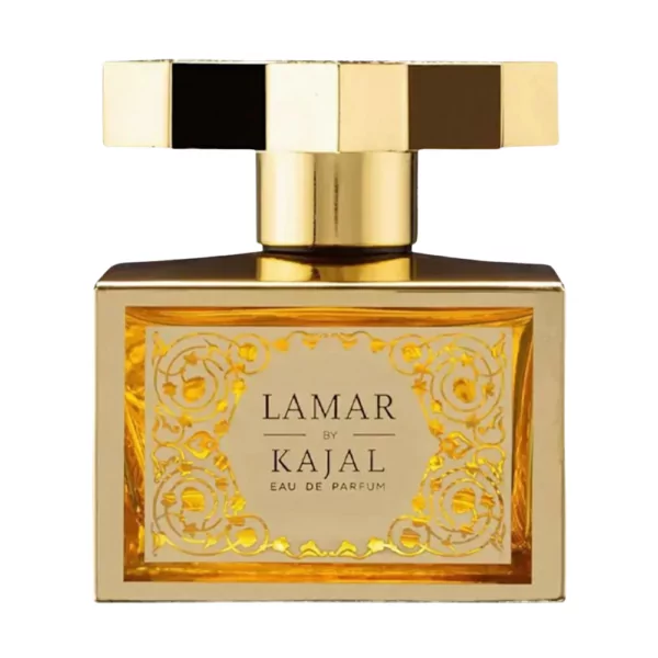 Kajal Lamar EDP 100ml bottle with a radiant background, highlighting rose and jasmine notes.