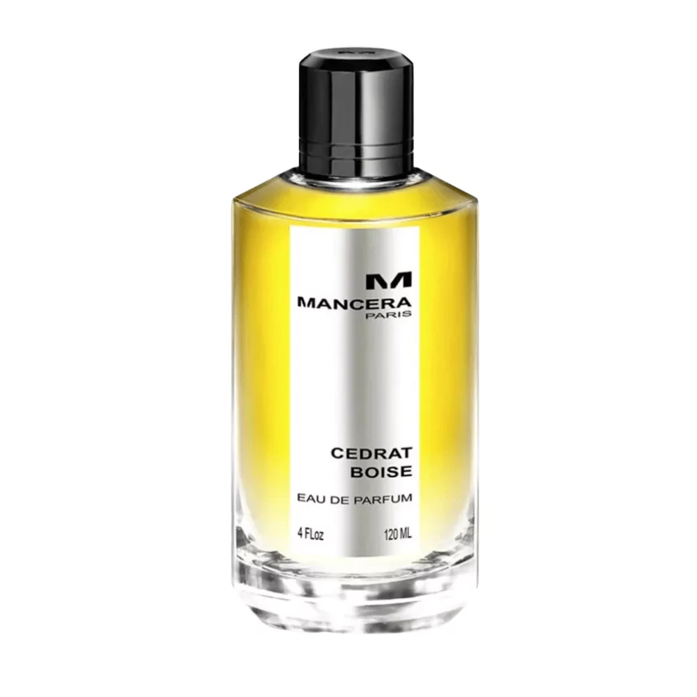 Mancera Cedrat Boise Edp 120Ml Bottle With A Vibrant Citrus Background, Highlighting Its Citrus And Leather Fragrance Notes.