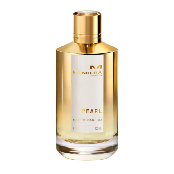 Mancera Pearl Perfume EDP 120ml bottle with floral background, capturing the essence of its sophisticated and timeless fragrance.