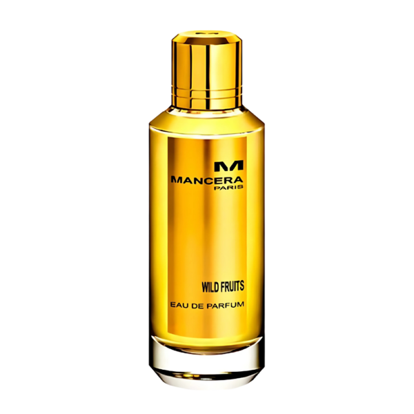 Mancera Wild Fruits EDP 120ml bottle with a fresh citrus and fruity background, showcasing its vibrant and lively notes.