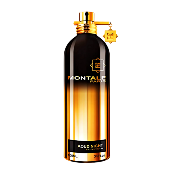 Montale Aoud Night EDP 100ml bottle with a rich, dark background, highlighting rose and oud notes.