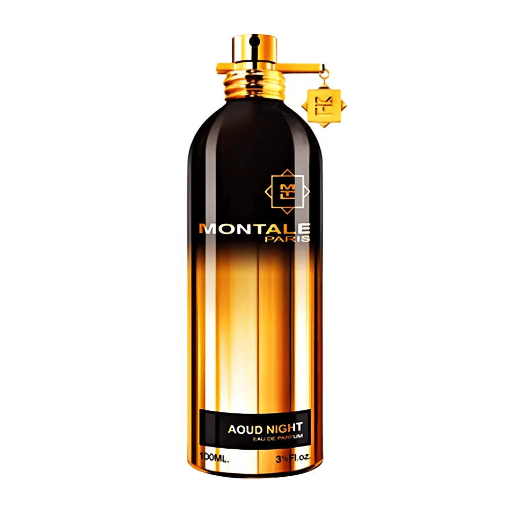 Montale Aoud Night Edp 100Ml Bottle With A Rich, Dark Background, Highlighting Rose And Oud Notes.